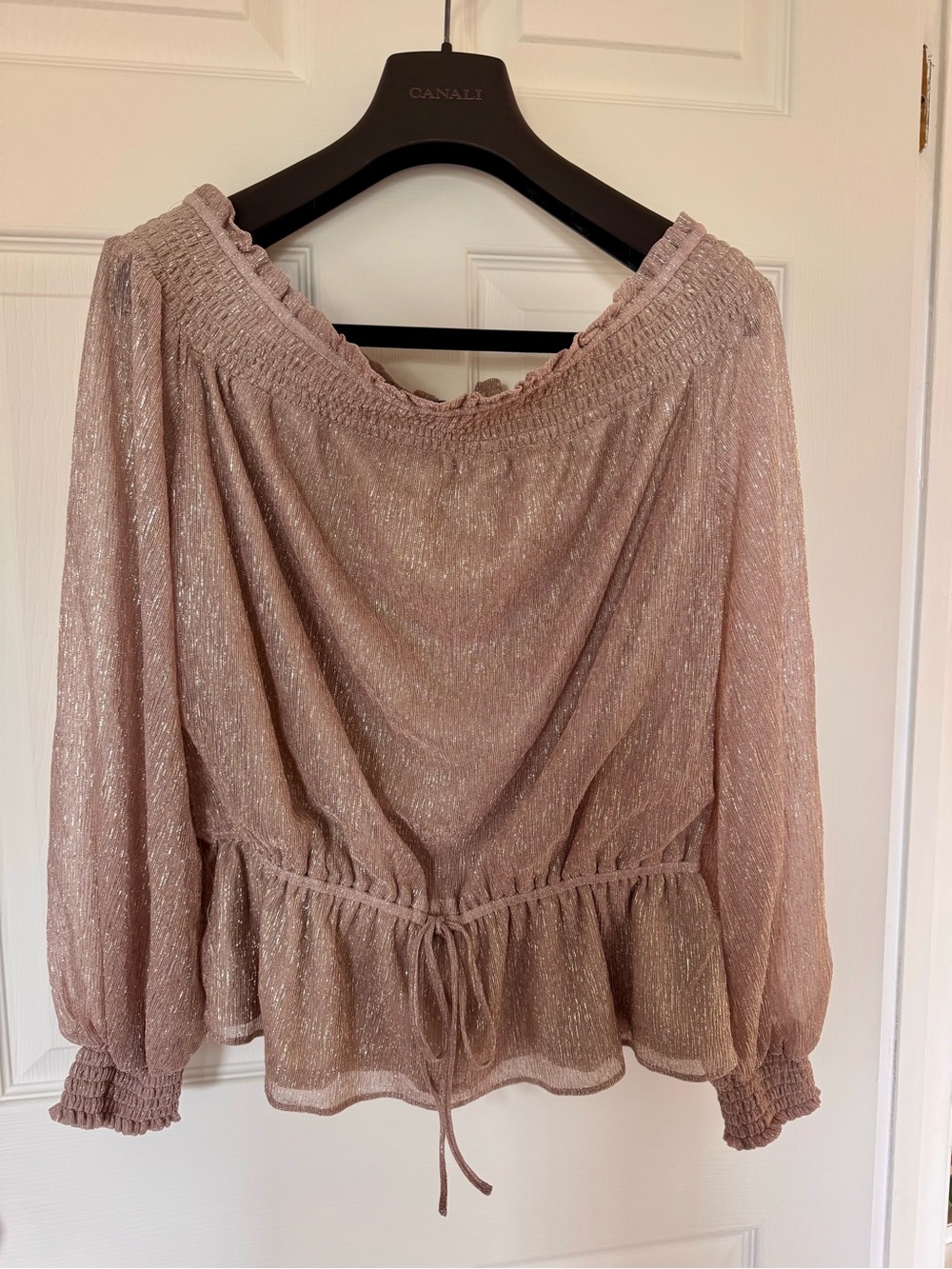 White House Black Market Rose Gold Shimmery Peasant Blouse